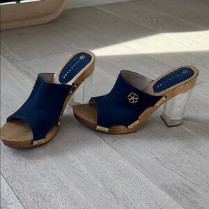 Trina Turk Suede Navy and Acrylic Heels